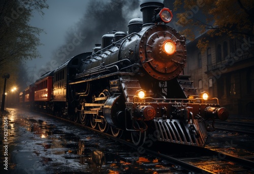 Night train on tracks