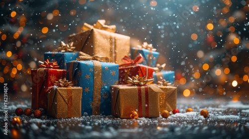 Festive Frenzy: A Pile of Presents Under a Merry Christmas Tree  © Thanakit