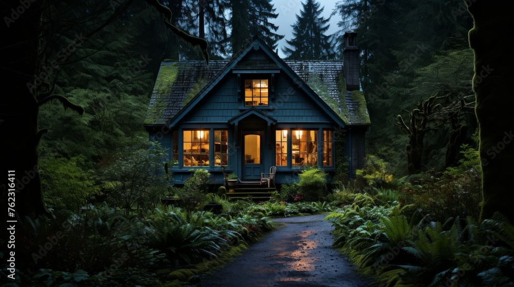 House Amid Night Forest