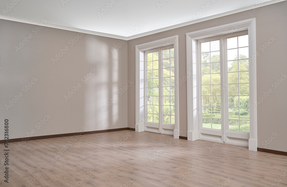 Empty room, wall, window, parquet style, interior concept, area for furniture sofa table carpet decoration. Empty room, wall, window, parquet style, interior concept, area for furniture sofa table carpet decoration.