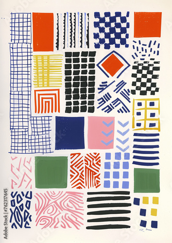 Abstract Risograph Print with Geometric Patterns