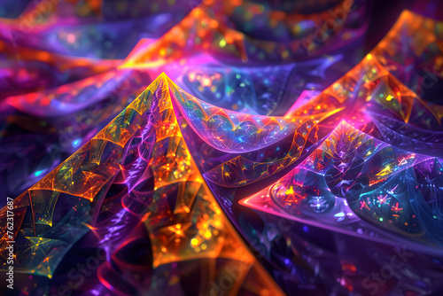 Fraktale Geometrie in Neonfarben: Kreative Illustration abstrakter Muster
