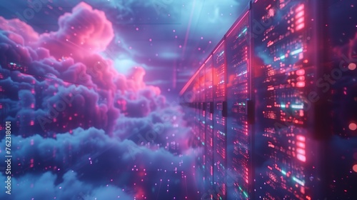 A network of servers and data centers connected via fiber optic cables  symbolizing the concept of cloud computing technology and data storage  Cloud computing infrastructure concept