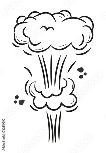 Explosion bomb doodle smoke or cloud, bomb element. Comic wow, boom, bam smoke sketch elements