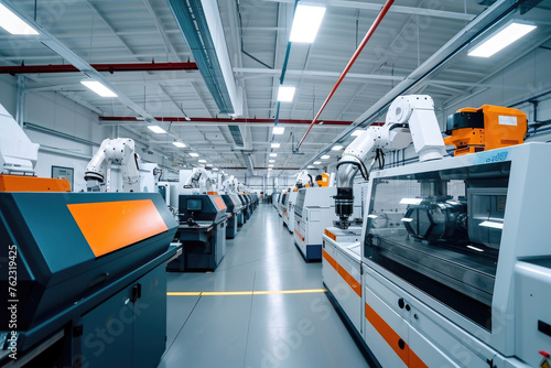 A modern factory with high - tech milling machines	
