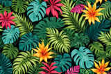 A visual feast of lush jungle foliage painted in vivid colors.