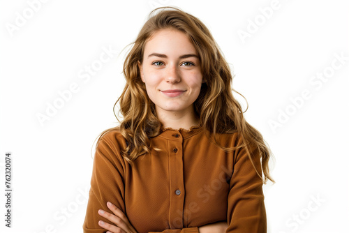 Beautiful Young Woman Smiling with Arms Crossed in Portrait