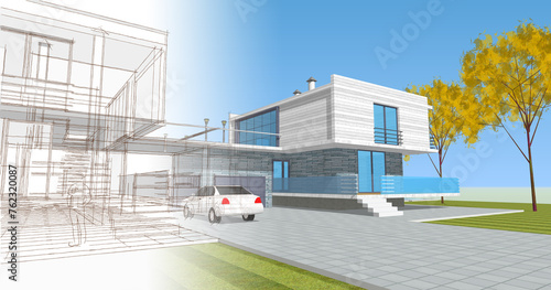 modern modular house 3d illustration photo