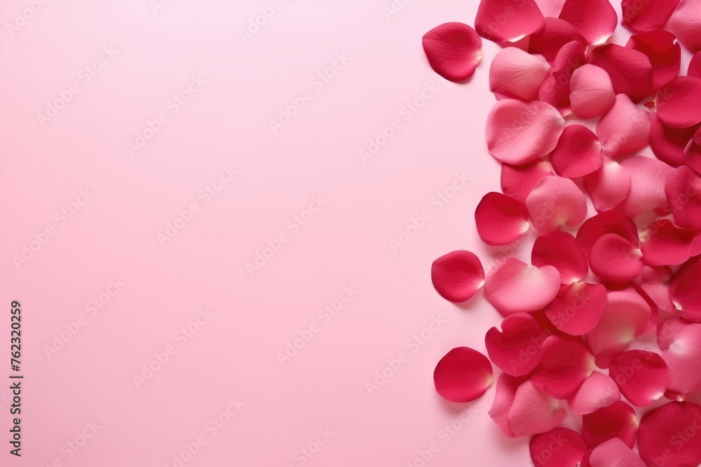 Red rose petals scattered on a pink backdrop. Red rose petals scattered on a pink backdrop.