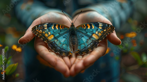 Person Holding Butterfly in Hands
