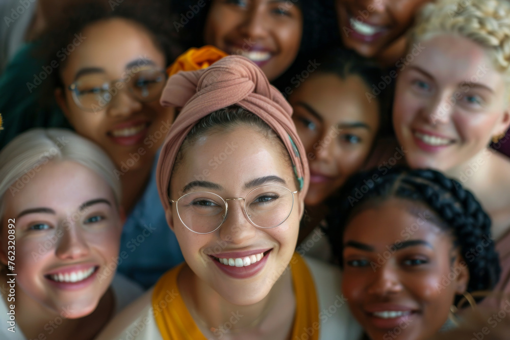 Fototapeta premium Diverse Group of Smiling Young Women Celebrating Friendship