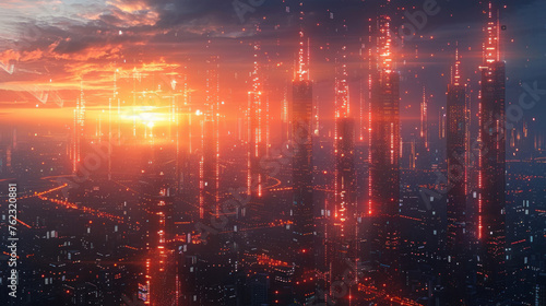 Futuristic City With Sunset Background