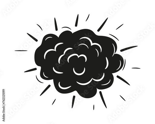 Explosion bomb doodle smoke or cloud, bomb element. Comic wow, boom, bam smoke sketch elements