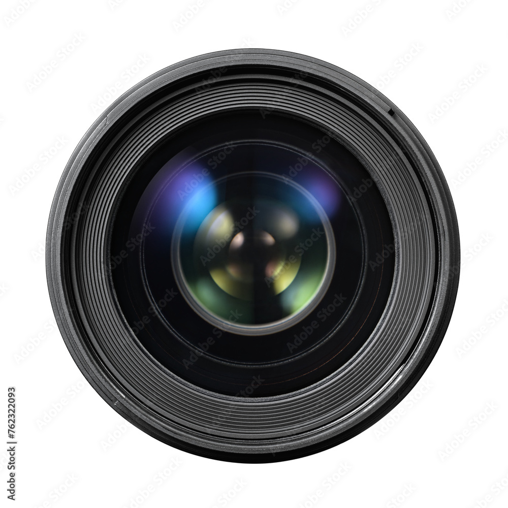 Professional optical lens for modern DSLR cameras isolated. Front view. Transparent PNG image. Professional optical lens for modern DSLR cameras isolated. Front view. Transparent PNG image.