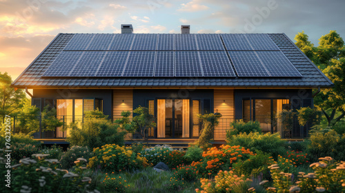 House With Solar Panel on Roof