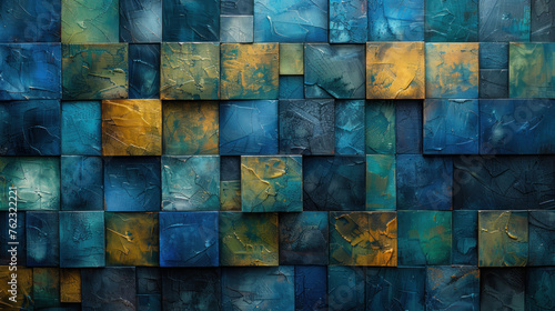 Abstract Painting of Blue and Yellow Squares