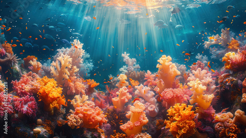 Sunlight Streaming Through Underwater Coral Reef