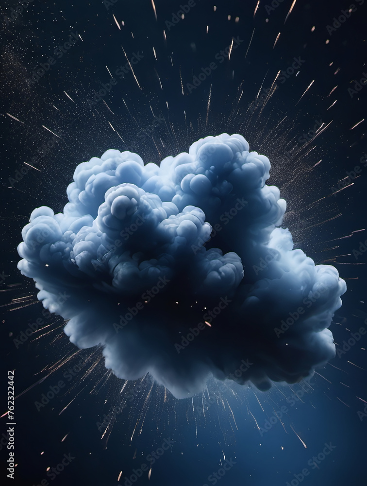 Abstract Cloud Of Tiny Particles Flying In Deep Blue Space - obrazy, fototapety, plakaty 