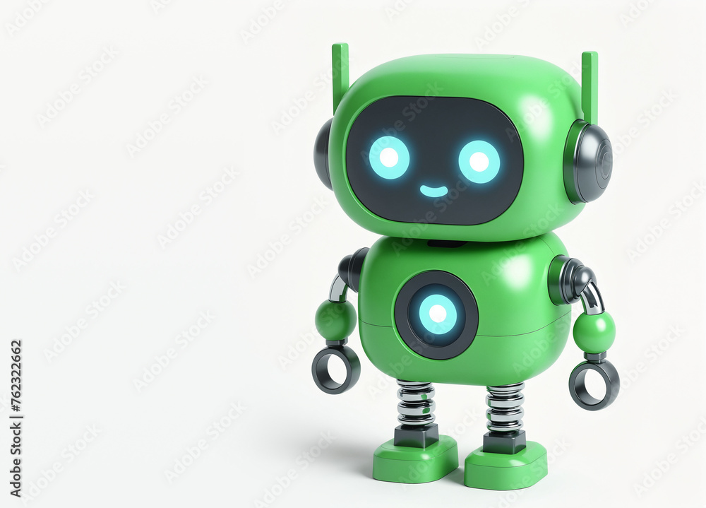 Ai assistant, green chat bot on white background, 3d style illustration