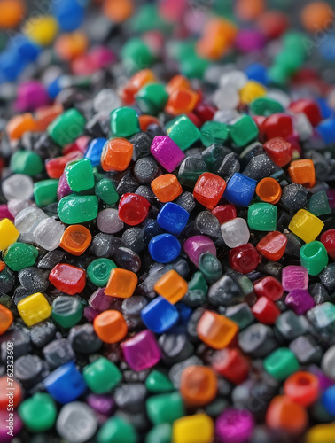Recycled Crushed Plastic Granules Turned Into New Reused Material, Plastic Crossover, Recycled Plastic With Mixed Colors