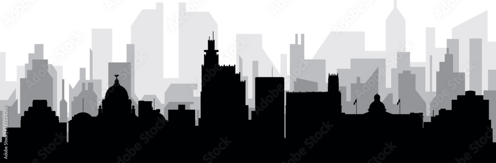 Naklejka premium Black cityscape skyline panorama with gray misty city buildings background of JACKSON, USA