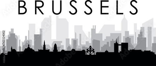 Black cityscape skyline panorama with gray misty city buildings background of BRUSSELS, BELGIUM