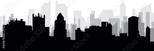Black cityscape skyline panorama with gray misty city buildings background of PITTSBURGH, USA