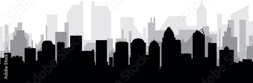 Black cityscape skyline panorama with gray misty city buildings background of CHARLOTTE, USA