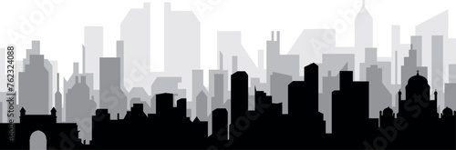 Black cityscape skyline panorama with gray misty city buildings background of MUMBAI, INDIA