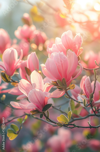 A beautiful blooming pink magnolia