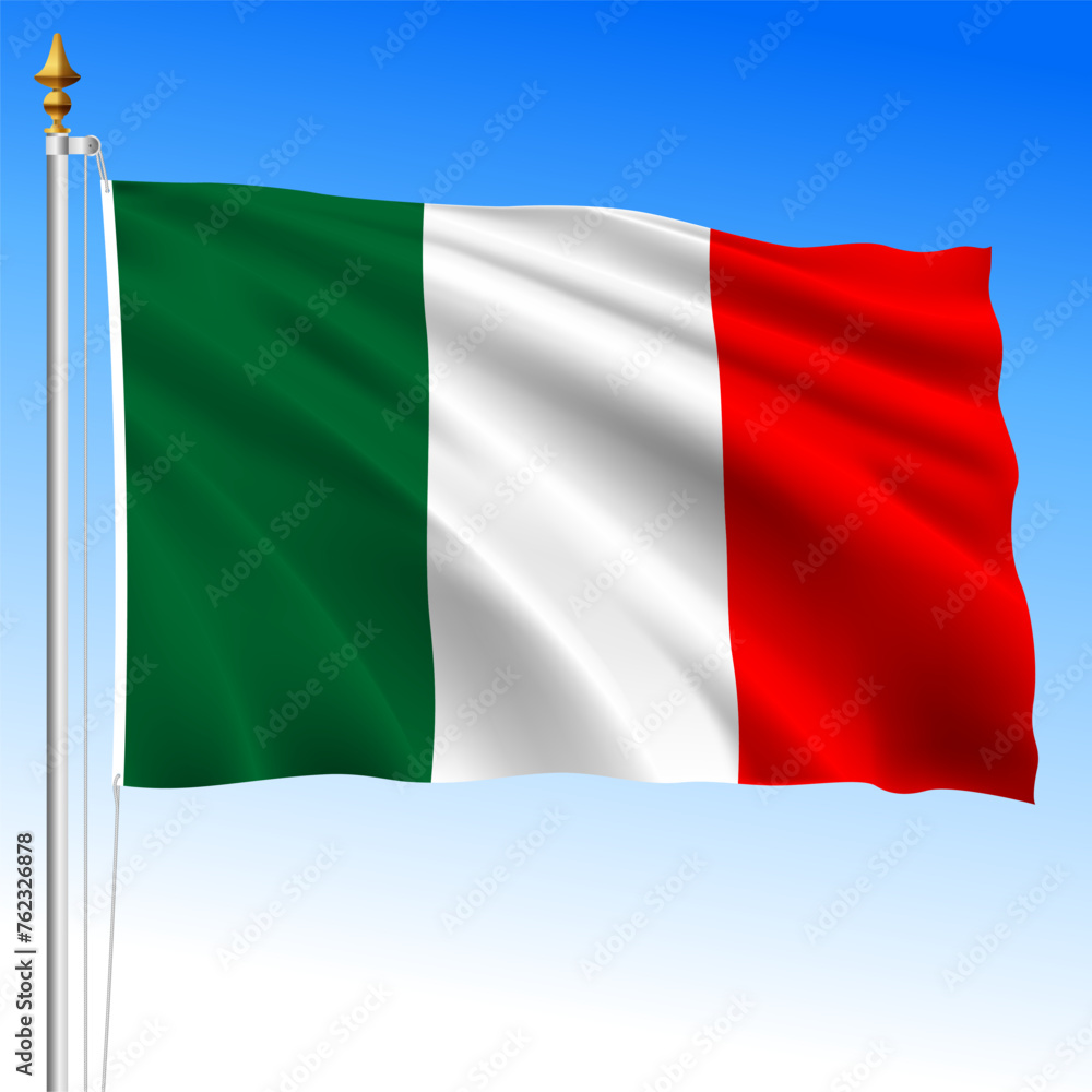Obraz premium Republic of Italy, official waving flag on the blue sky, european union, vector illustration
