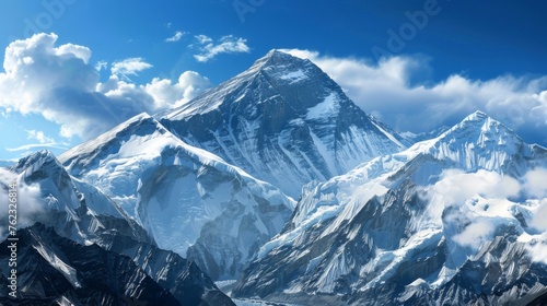 The summit of Mount Everest, covered in snow, stands as the loftiest peak on Earth