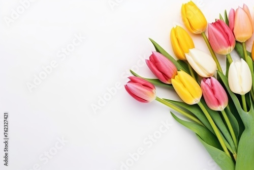 A fresh bouquet of colorful tulips isolated on a white background. Bouquet of Tulips on White © Anatolii