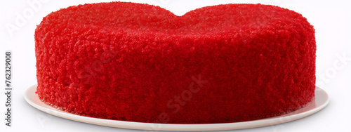 Heart-shaped red velvet cake on a white plate, isolated on white background. photo