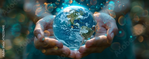 Hands holding a crystal ball showing the worlds economy #762329400