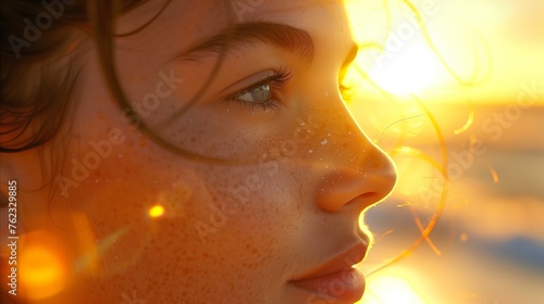 Close-up of a young woman with sun-kissed skin at sunset © Mustafa