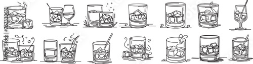 glass of  Whisky Sketch vector graphics set