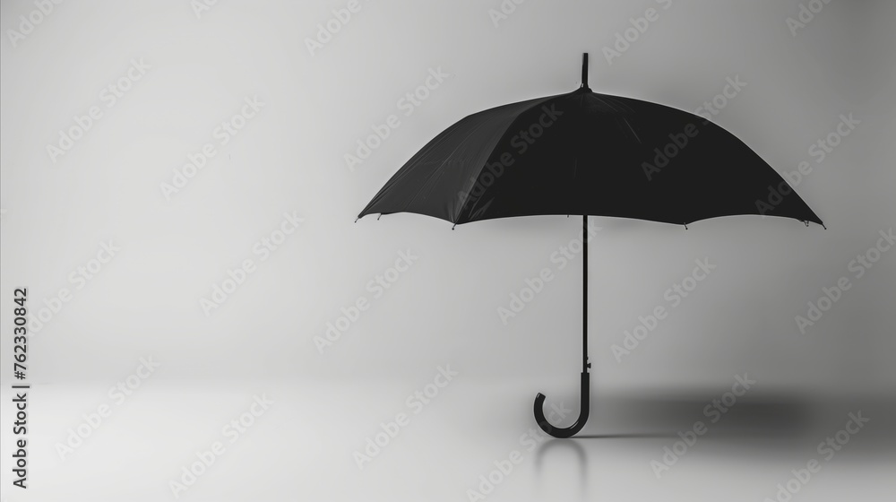 Black umbrella open on a minimalistic gray background Black umbrella open on a minimalistic gray background