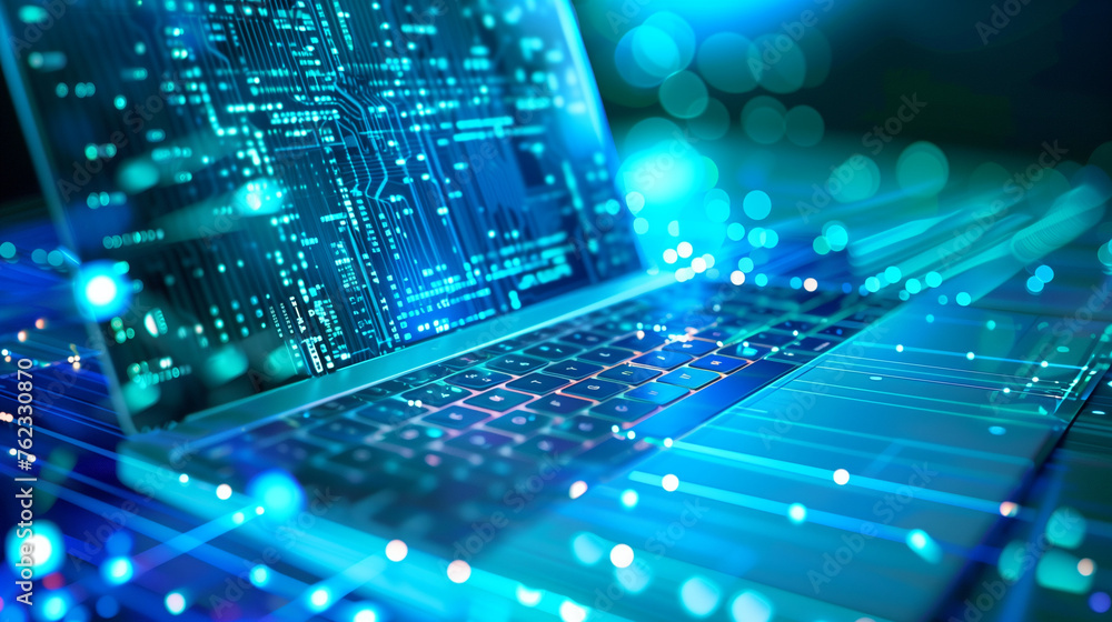 fiber optics background with lots of light spots and laptop fiber optics background with lots of light spots and laptop