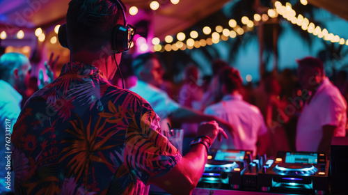 dj at the beach party in a summer island