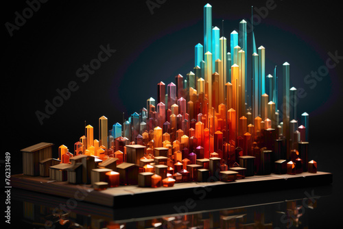 3D bar chart portraying the growth of a stock portfolio in a visually dynamic perspective.