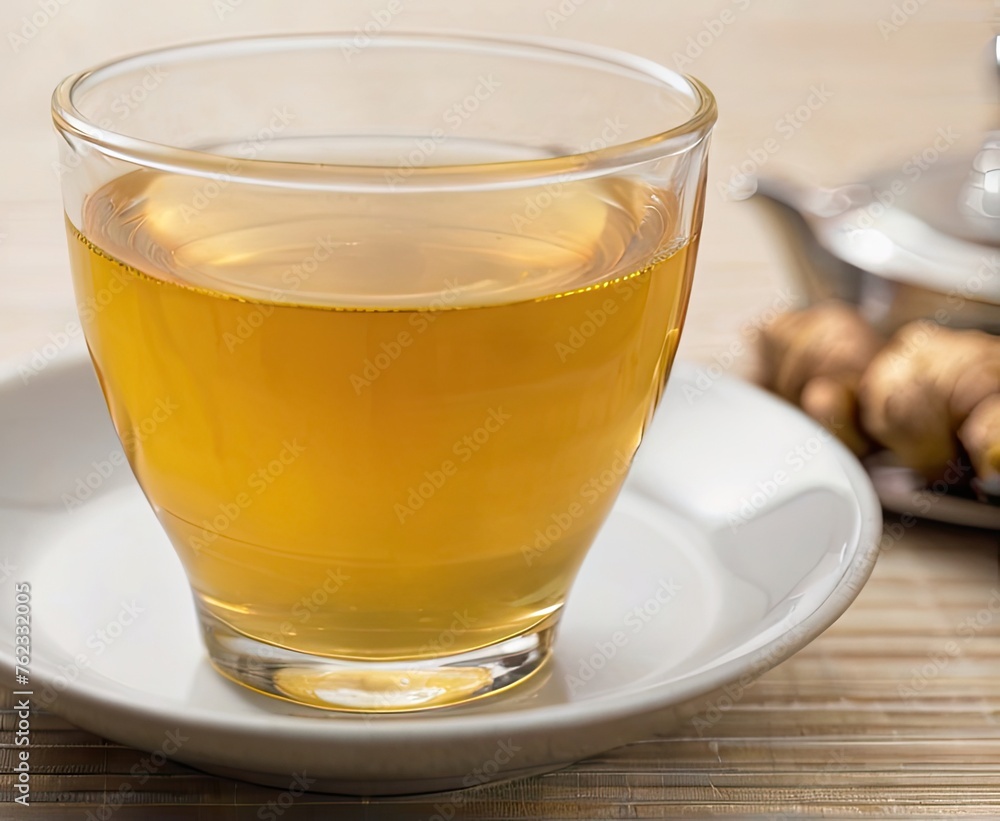 A glass filled with fragrant ginger tea. A glass filled with fragrant ginger tea.