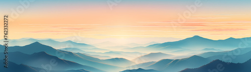 Scenic depiction of a misty mountain valley bathed in the gentle rays of sunrise. Ideal for evoking a sense of tranquility and natural beauty in designs, presentations, or editorial content ©  Princess Turandot