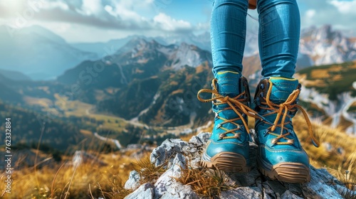 Hiking shoes and hiking mountains