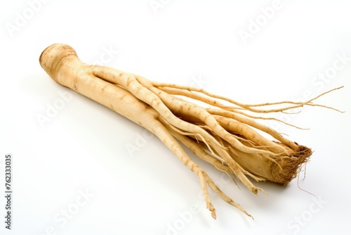 one ginseng root isolated on white background