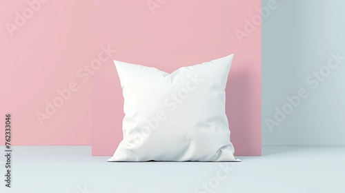 White pillow for mock-up on pastel colored background