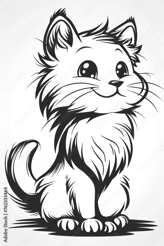Obraz premium A black and white drawing of a cat