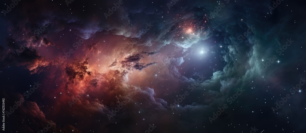 A beautiful cosmic masterpiece of colorful galaxies, filled with countless stars and distant astronomical objects, floating in the vastness of deep space like watercolor clouds in the sky