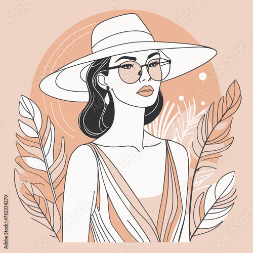 Woman line art portrait illustration vector design