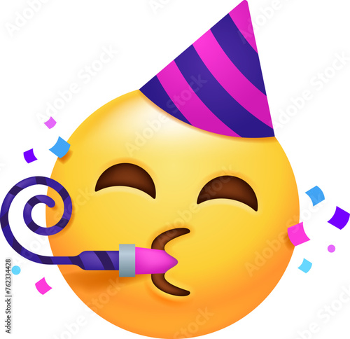 Party Face Emotion Celebration With Horn And Confetti